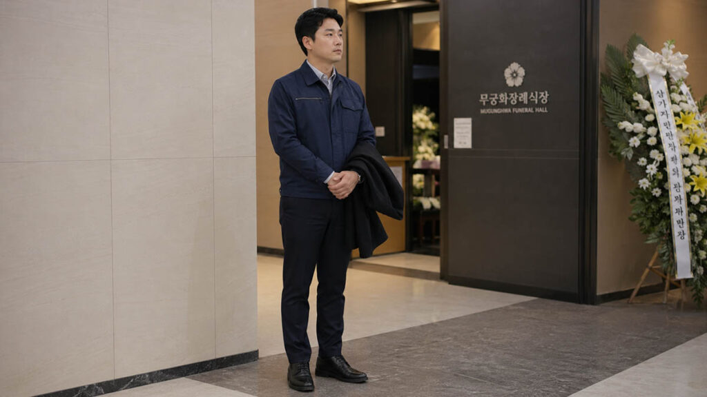 직장인 작업복 차림의 장례식 복장
