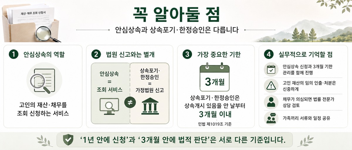 안심상속과 상속포기 한정승인의 차이를 설명하는 인포그래픽